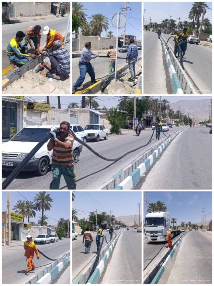 اقدام پارکبانان خدوم شهرداری در اتصال شبکه آب فضای سبز شهری بلوار قطب الدین شمالی به شبکه اصلی فضای سبز