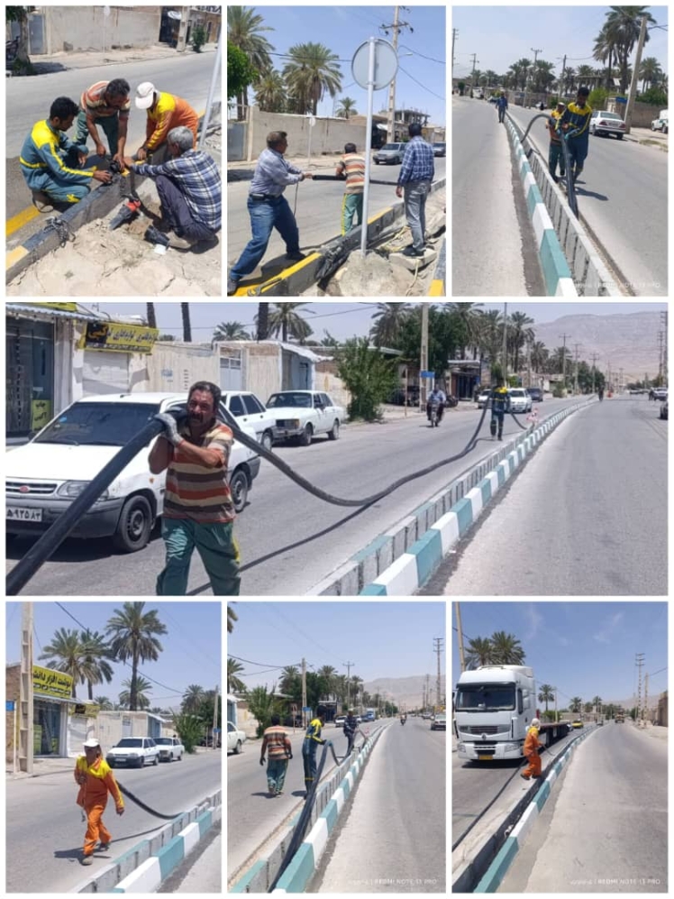 اقدام پارکبانان خدوم شهرداری در اتصال شبکه آب فضای سبز شهری بلوار قطب الدین شمالی به شبکه اصلی فضای سبز