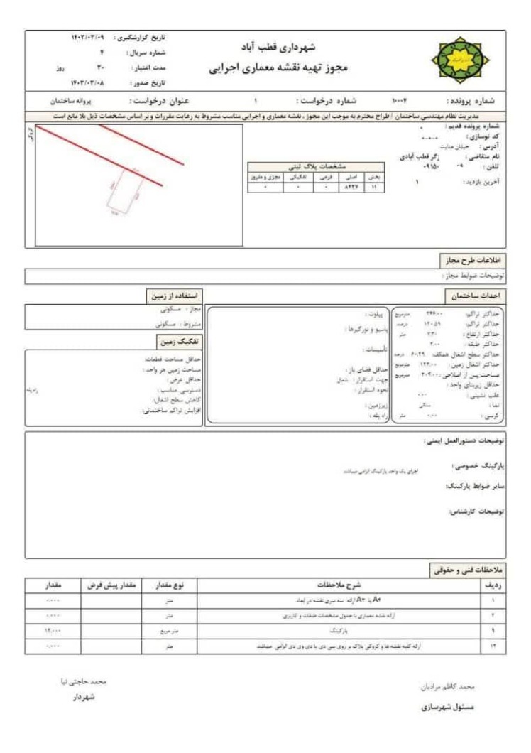 صدور اولین پروانه ساختمانی شهرداری قطب آباد به صورت سیستمی و تک برگ