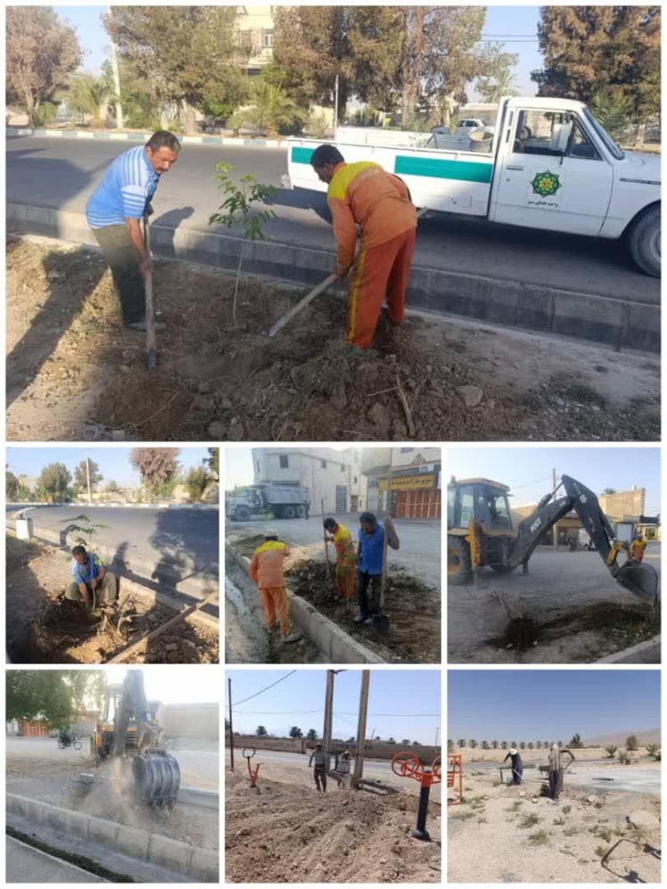 ادامه اقدامات عمرانی و خدماتی شهرداری قطب آباد از جمله درختکاری در نقاط مختلف شهر به روایت تصویر.