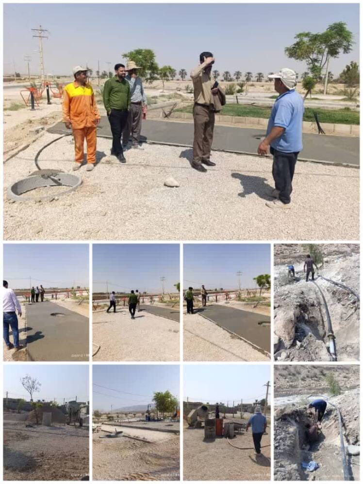 ادامه بهسازی پارک لاله واقع در خیابان شهدا با ترمیم شبکه آب فضای سبز و بتن ریزی محوطه پارک جهت استفاده شهروندان به روایت تصویر