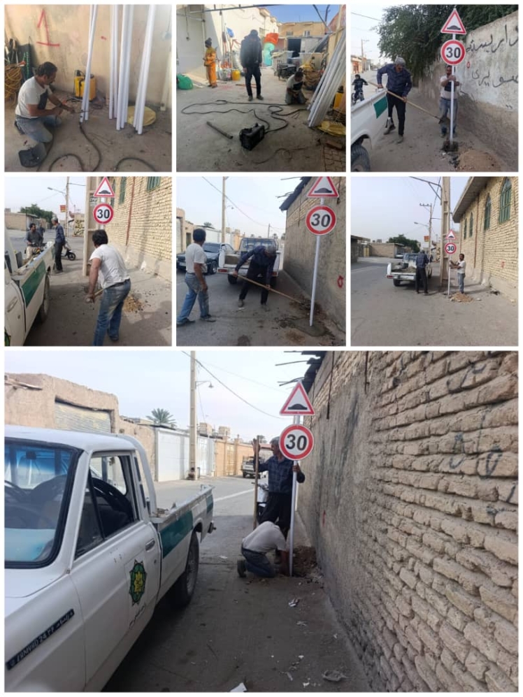 اجرا و نصب تابلوهای راهنمایی و رانندگی و سرعت گیر در معابر سطح شهر به روایت تصویر