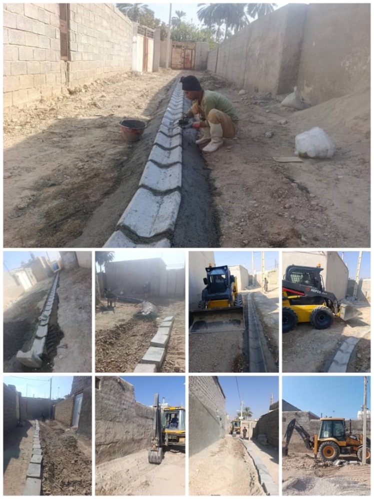 گزارش تصویری از ادامه جدول گذاری و اجرای کانیوا کوچه مسجد الزهرا جهت زیرسازی و آسفالت آن امروز 15 آذرماه 1404 شمسی.