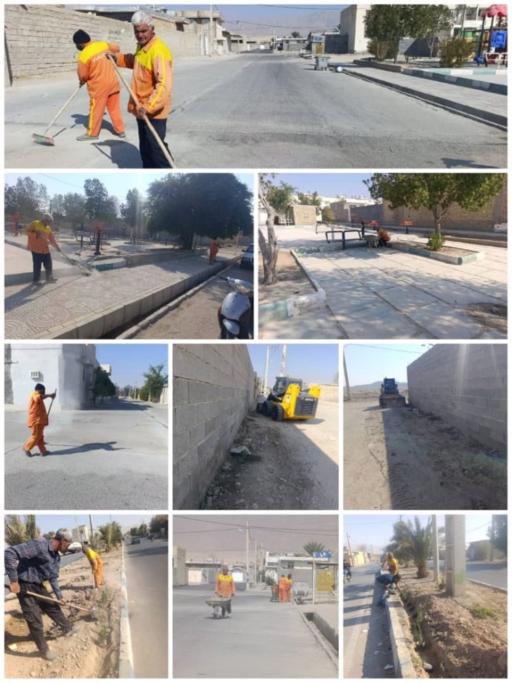  ادامه نظافت کوچه ها و معابر سطح شهر و ادامه گلکاری مجموعه فضای سبز شهری امروز 15 آذرماه 1404 شمسی
