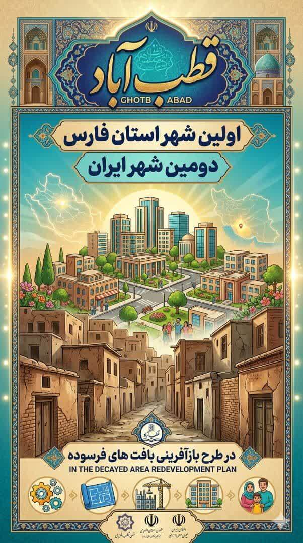  شهر قطب آباد نخستین شهر فارس در طرح ملی بازآفرینی بافت‌های فرسوده قطب‌آباد، نخستین شهر استان فارس و دومین شهر کشور در طرح ملی بازآفرینی شهری بافت های فرسوده